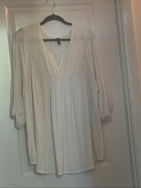 Cream Crochet Yoke Blouse Top